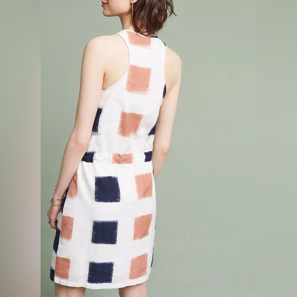 Anthropologie The Odells Yarn-Dyed Henley Shirt Dress Ikat Print Navy Small - Picture 6 of 17